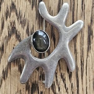 Vintage SHC Taxco Sterling Silver Abstract Brooch Cats Eye Cabochon